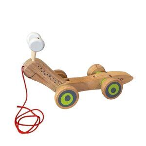 Hape Wooden Walk Along Pull Toy Snail Worm Wobbly Eyes Wheels Kids
